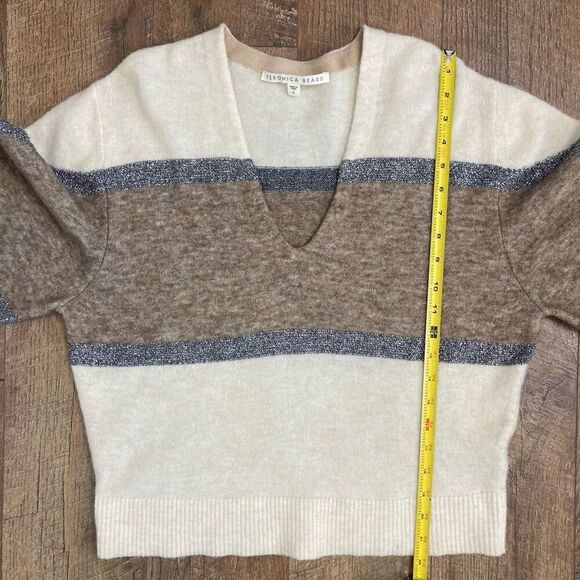 Veronica Beard Miley Colorblock V-neck Sweater Ivory Multi Metallic Relaxed sz S - Picture 6 of 9